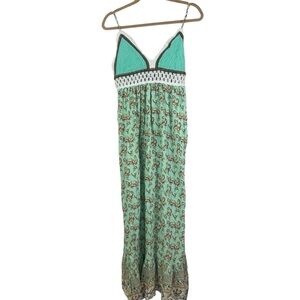 Rue21 Green Crocheted Babydoll Floral Ruffle Tiered Boho Cottage Maxi Dress LG